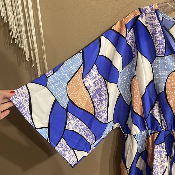 Colorblock all over print batwing sleeves romper vacation leisure knit front Lrg - Picture 5 of 13